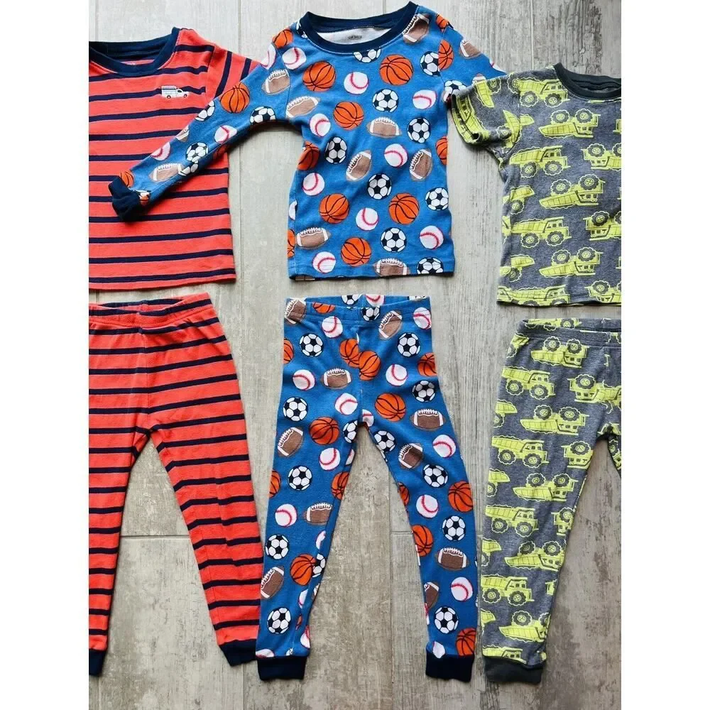 Toddler Boy Lot Set of 6 Pieces Cotton Fitted Pjs Pajamas 3T Construction Sports